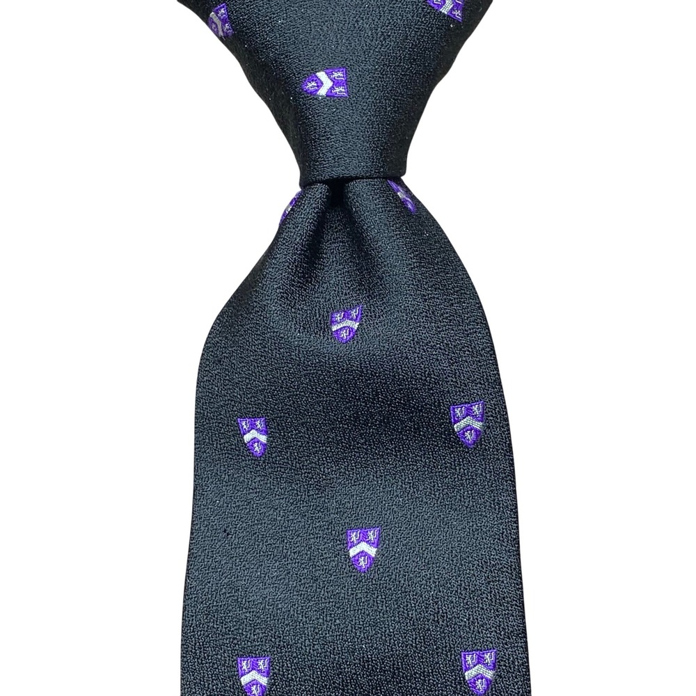 Ralph Lauren Purple Label Silk Tie Jacquard Shield Mens Black Italy Academia EUC
